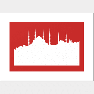 Istanbul Cityscape White Silhouette Posters and Art